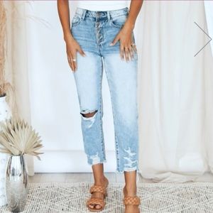 Pink Lilly Lucy Distressed Girl Friend Jeans Medium Wash